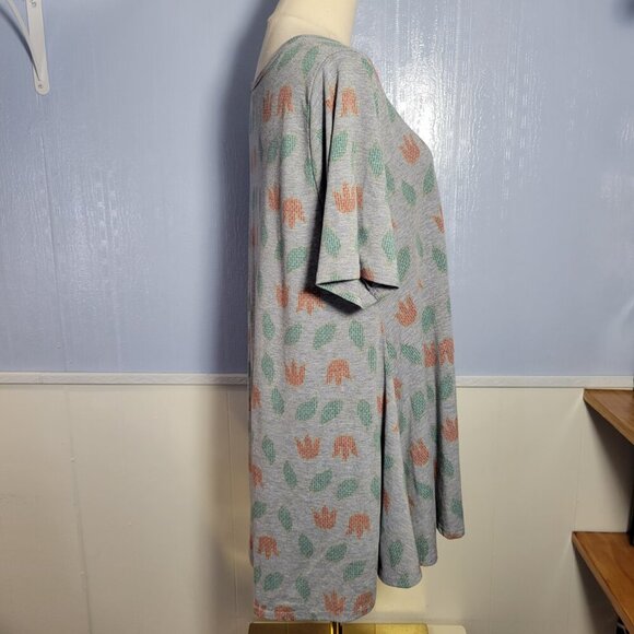 Lularoe Large Light Gray Orange Tulip Floral Print Flowy Shortsleeve Tunic Top - Picture 5 of 9